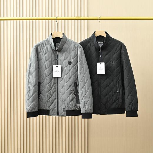 蒙口2026春秋新款桑蚕丝轻薄立领男士菱形格棉服外套 商品图0