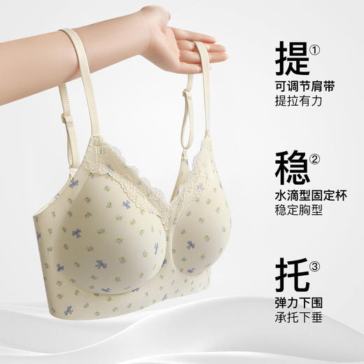A1-【A-C杯】【甜美少女感 法式碎花蕾丝】舒适自然聚拢新年红无感内衣女文胸  花漾绯色 商品图3