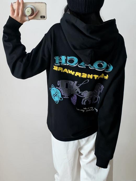 情侣款黑色连帽撞色logo印花长袖卫衣 商品图1