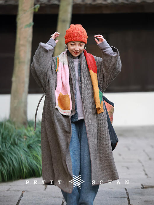 Petit Schan小闪 CLO#1019 Keep it low-key 无需声张 进口美利奴羊毛混纺贝壳绣浴袍式腰带针织长大衣 商品图1