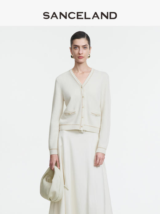 三石一澜SANCELAND女装春季羊毛羊绒V领开衫SK15501046 商品图2