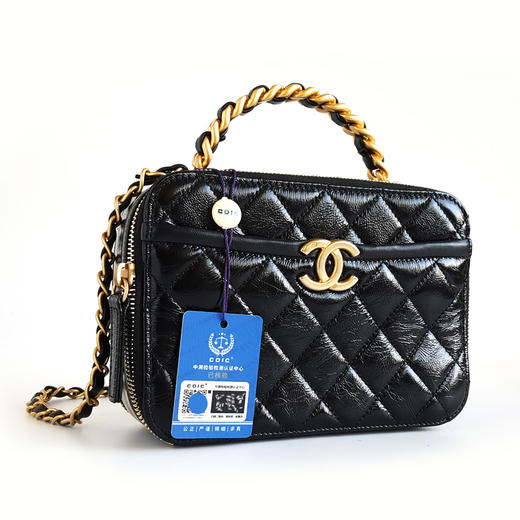 【95新】CHANEL香奈儿黑金油蜡皮手柄方盒子相机包单肩包女士 060126NJS29 商品图1