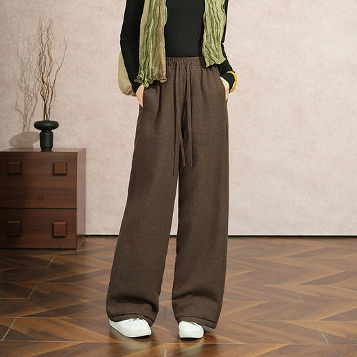 百媚生 天丝苎麻棉裤25冬新款直筒裤防寒保暖加棉女裤TDA-8832 商品图1