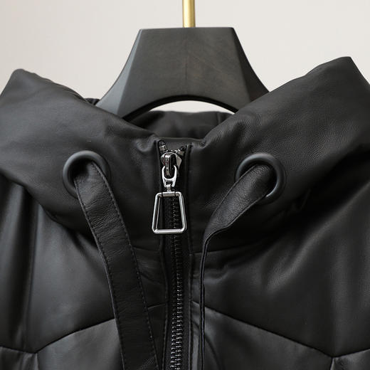 丁摩 真皮羽绒服女中长款白鸭绒皮草外套7502 商品图3