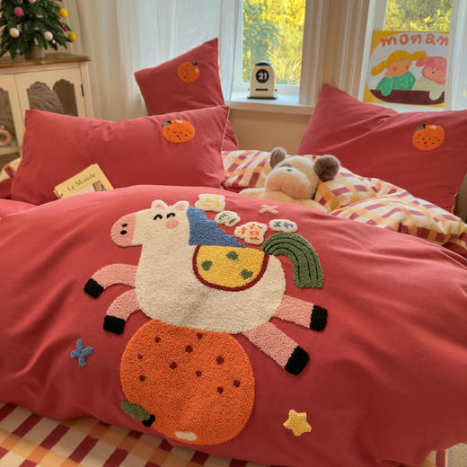 【品牌直发】加倍生活 全棉纯棉加厚磨毛绣花四件套-马到橙功 马年限定系列 年货节新年焕新 商品图3