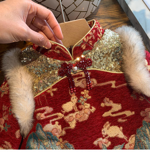 唐装拜年服女童汉服秋冬儿童周岁礼服宝宝喜庆过年衣服中国风 商品图13