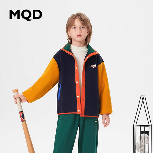 【MQD】童装男童外套学院风运动时尚拼接儿童棒球服摇粒绒 商品图0