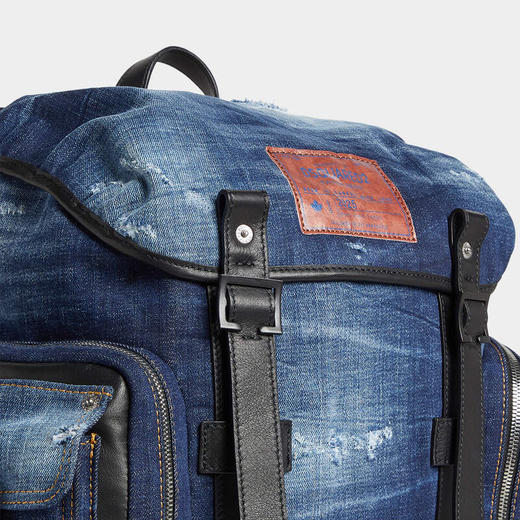 DSQUARED2 男士徽标贴片牛仔双肩包 牛仔蓝 BPM0128 10106739 M2498 商品图3