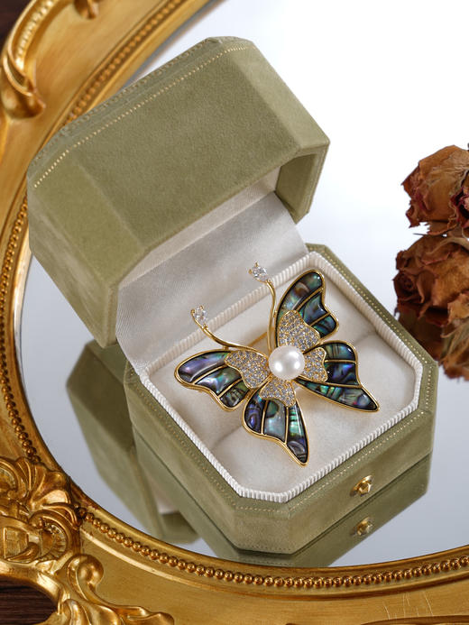 子佩集【蝶舞芳华】珍珠惜王妃胸针【XXXZ246】8mm珠螺钿蝴蝶镀金2601 商品图2