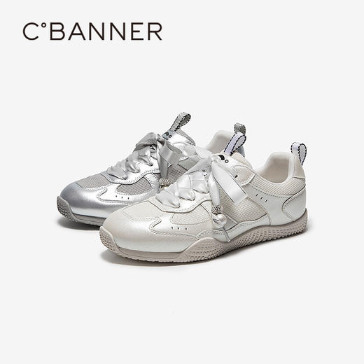 【上新】千百度芭蕾德训鞋女2026春季新款小白鞋网面透气时尚运动休闲鞋A26188606 商品图0