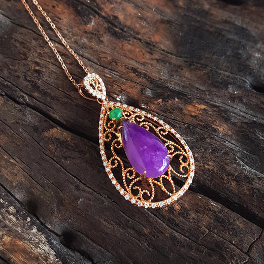 AU750玫瑰金镶钻镶天然细腻水滴型紫罗兰舒俱来吊坠项链32.6*16.7*8.2MM（皆取最大值）链长：45CM（长度可调节）120126XY05 商品图4