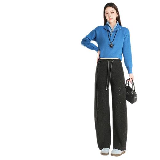 百媚生 【加绒加厚星星裤】羊毛蚕丝休闲裤女冬季垂感抽绳直筒裤Y8877 商品图4