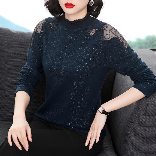 丁摩高领性感镂空洋气小衫内搭亮丝上衣2250 商品图2