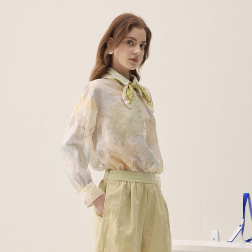 谜底花色衬衣长袖2026春季新品原创彩铅印花艺术衬衫女261MC0211 商品图1
