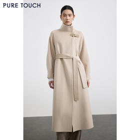 商场同款PURE TOUCH女装25秋冬羊绒毛呢大衣立领系带中长款外套
