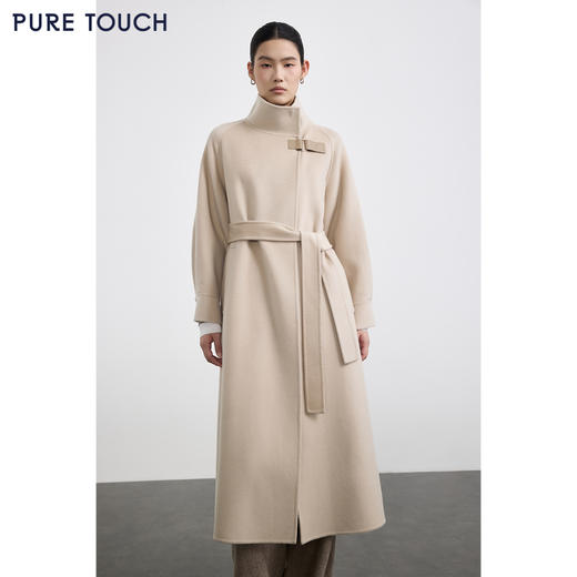 商场同款PURE TOUCH女装25秋冬羊绒毛呢大衣立领系带中长款外套 商品图0