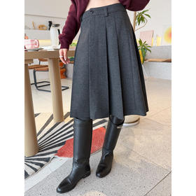 羊毛百褶裙 中长款百搭款|送 装饰腰带！