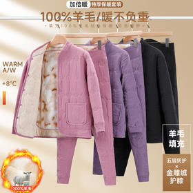 【冬季护背+护膝】家居服男女中老年羊毛加绒加厚套装妈妈爸爸保暖睡衣