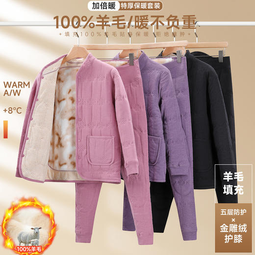 【冬季护背+护膝】家居服男女中老年羊毛加绒加厚套装妈妈爸爸保暖睡衣 商品图0
