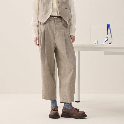 谜底萝卜裤长裤2026年春季新品立裁收褶后腰松紧裤子女261MK0252 商品图0