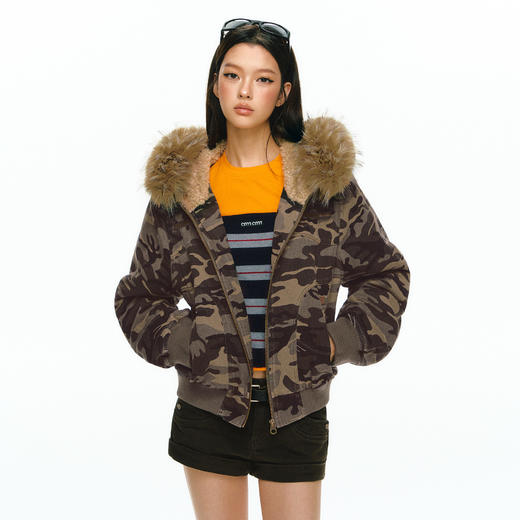 Ariseism 美式复古高级感迷彩棉服外套女秋冬新款加厚保暖上衣 商品图1