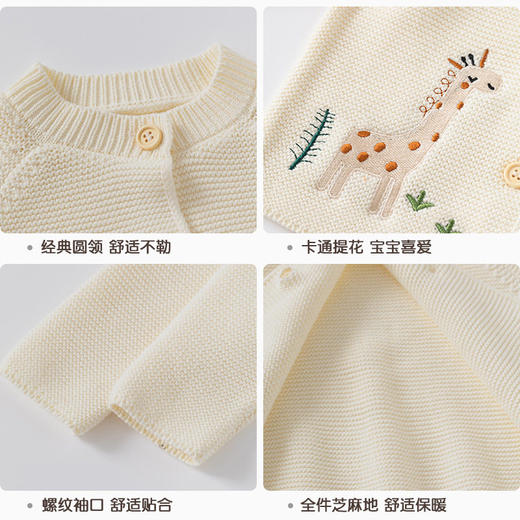 可爱动物乐园针织纯棉婴儿开衫毛衣A类秋季纯色简约宝宝毛衣外套 商品图3