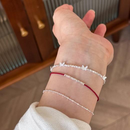 丁摩S925纯银碎银子手绳女简约手工编织设计推拉可调节叠戴百搭小红绳ALW181 商品图3