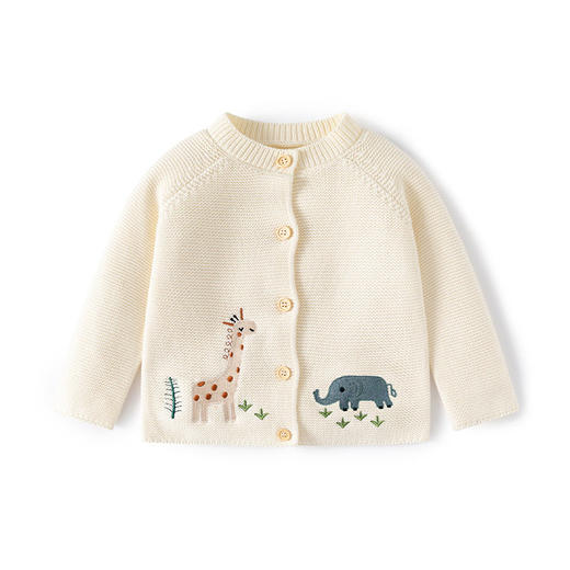 可爱动物乐园针织纯棉婴儿开衫毛衣A类秋季纯色简约宝宝毛衣外套 商品图4