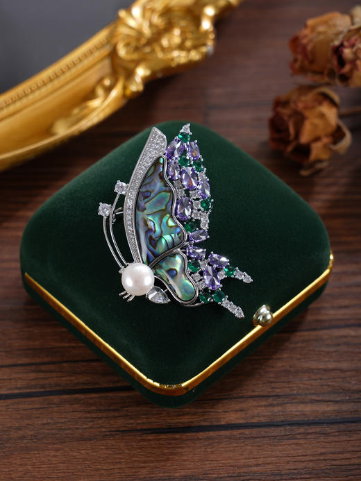 子佩集【海蝶翩跹】珍珠惜王妃胸针【XXXZ242】8mm珠螺钿蝴蝶2601 商品图2