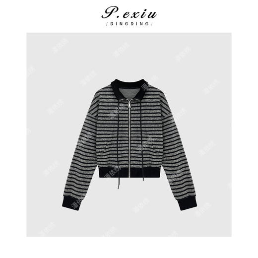 04-6潘依绣丁丁宠粉韩系撞色条纹夹花长袖短外套Q2338 商品图0