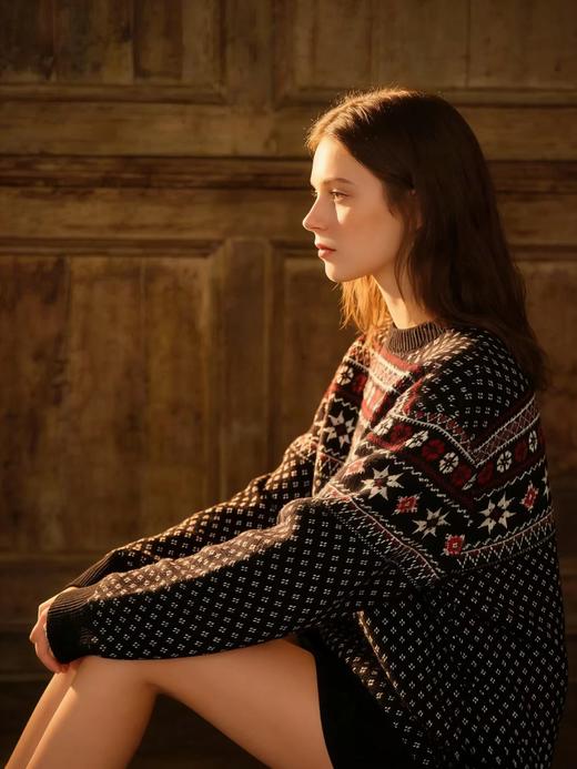 F011250复古提花限定秀款羊毛拼色毛衣针织衫 商品图3