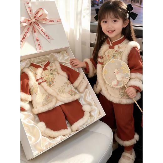 唐装拜年服女童汉服秋冬儿童周岁礼服宝宝喜庆过年衣服中国风 商品图2