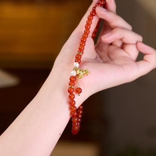 【马上开心·猫眼石双圈手串】敦煌福泽小众新中式红玛瑙猫眼石渐变双圈手串女 高级感小木马叠戴 商品图8