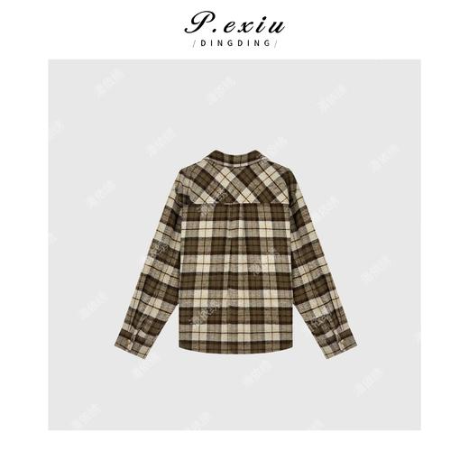 04-6潘依绣丁丁宠粉复古撞色毛呢格子韩系减龄衬衫外套 Q3441 商品图1