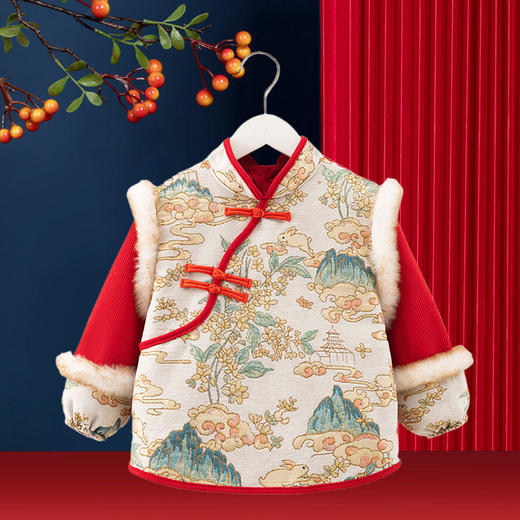 宝宝罩衣儿童新年拜年服秋冬外穿围裙宝宝防水防脏饭兜婴儿反穿衣 商品图1