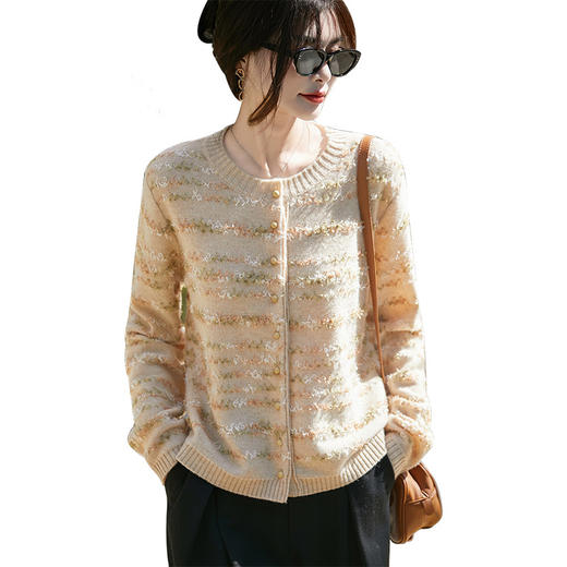 丁摩 法式重工蝴蝶飘线羊绒羊毛针织开衫提花毛衣NS-5200-88 商品图4