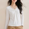「自j」全新升级【铂金会员128/天猫169/差价41】(03542)洛诗琳新款小别致挂脖扭结V领长袖T恤2026春季正肩显瘦上衣 商品缩略图3