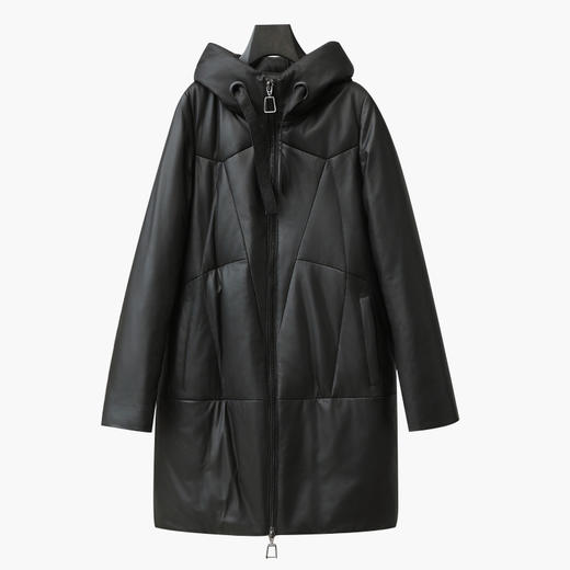 丁摩 真皮羽绒服女中长款白鸭绒皮草外套7502 商品图4