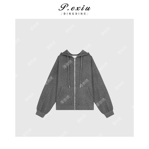 04-6潘依绣丁丁宠粉韩系简约连帽抽绳长袖短外套Q14278 商品图0