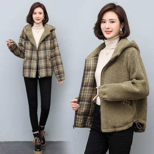 丁摩 双面穿连帽中长款宽松夹棉休闲棉衣棉服XN6625 商品图3