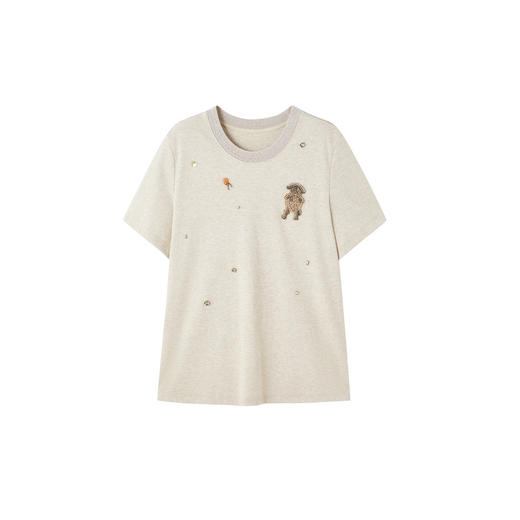 谜底原创T恤短袖2026年春季新品钉钻缝珠趣味章仔百搭女261MT0214 商品图4