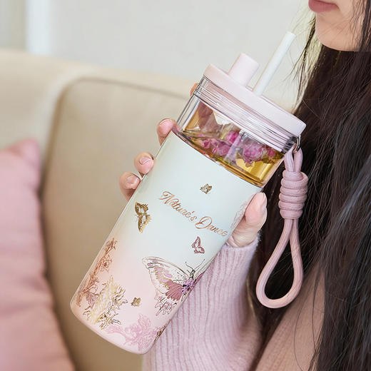 大英博物馆 博物志系列 蝴蝶翩翩 茶水分离保温杯（朦胧粉） 商品图2