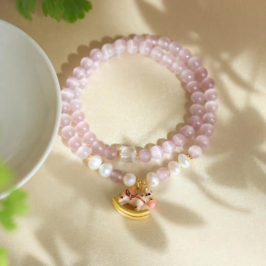 【马上开心·猫眼石双圈手串】敦煌福泽小众新中式红玛瑙猫眼石渐变双圈手串女 高级感小木马叠戴 商品图3