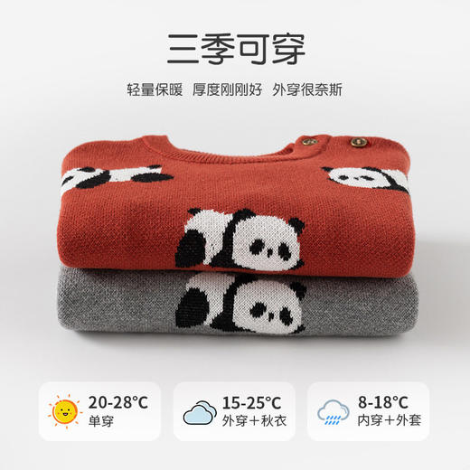 熊猫趴趴提花加厚针织儿童毛衣秋冬纯棉A类婴儿毛衣柔软宝宝上衣 商品图2