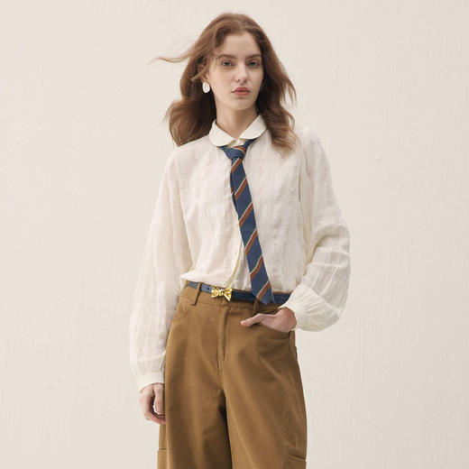 谜底立体提花衬衣长袖2026年春季新品奶油色雅致衬衫女261MC0242 商品图0