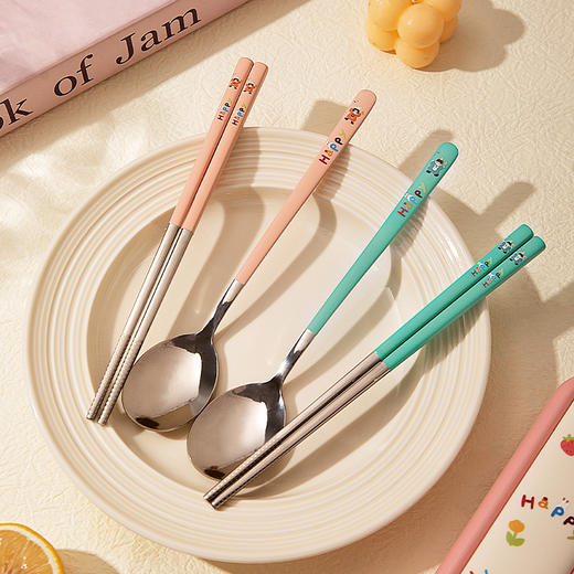 摩登主妇316L筷子勺子套装便捷餐具小学生一人专用外出携带收纳盒 商品图2