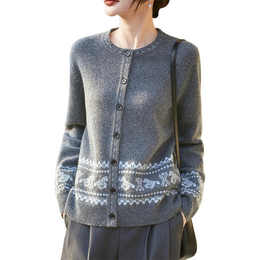 丁摩 羊绒羊毛新年红色小马复古费尔岛风针织开衫NS-5278-115 商品图4