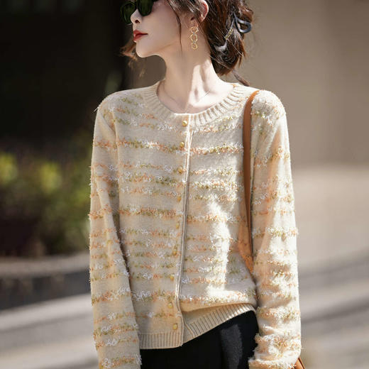 丁摩 法式重工蝴蝶飘线羊绒羊毛针织开衫提花毛衣NS-5200-88 商品图1