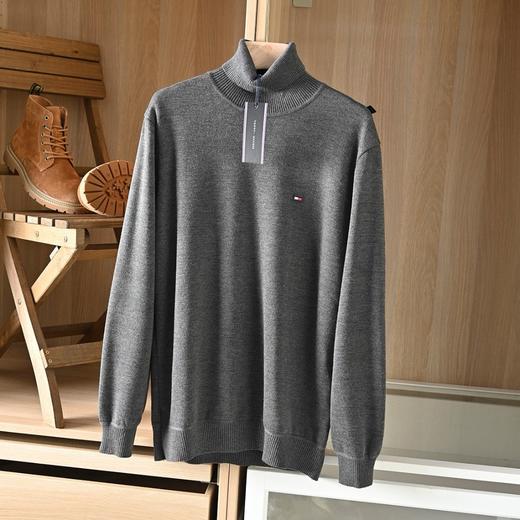 汤米2026秋冬男士经典纯色刺绣小标高领打底毛衣 商品图2