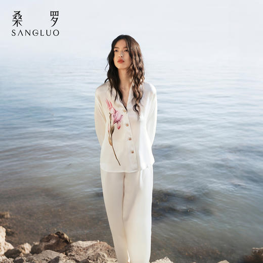 东方鸢尾』桑罗中式V领睡衣套装桑蚕丝女长袖家居服外穿 商品图3